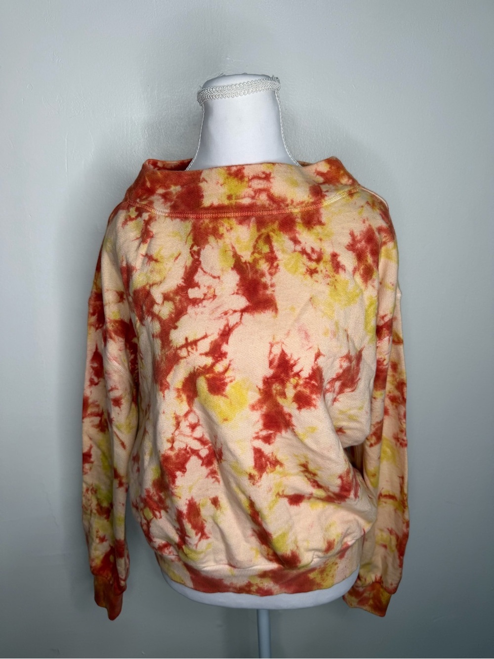 PILCRO Tie-Dye Crewneck Sweatshirt in Orange & Yellow
